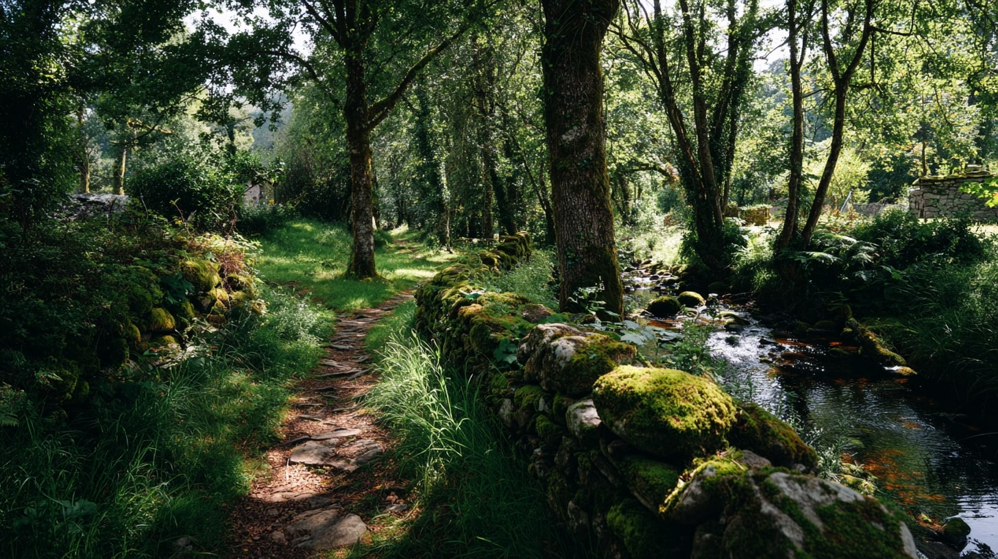 Paysages calmes de Saint-Barthélemy avec sentiers pédestres entre prairies, bois et faune sauvage